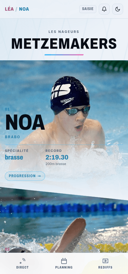 Le site Metzemakers, suivi natation sur téléphone